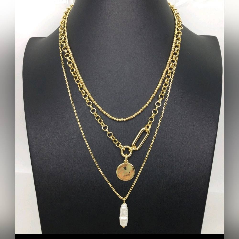 J. Crew Goldtone Faux Baroque Pearl Layering Necklace NWOT 20"